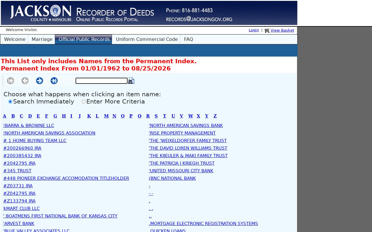 Lee's Summit previous residents research using the Jackson County grantor-list search
