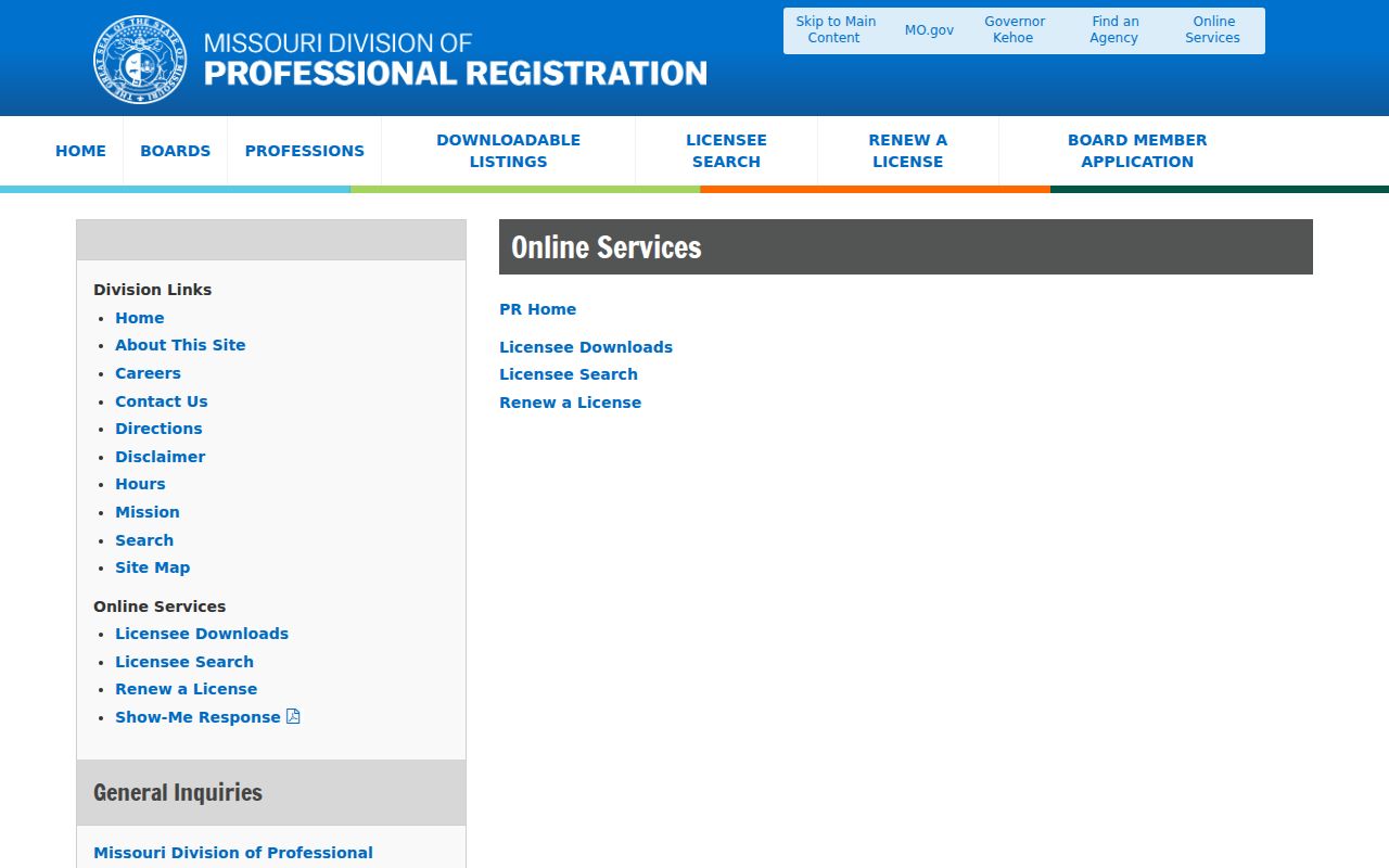 Lee's Summit resident lookup view of Missouri professional registration licensee search services