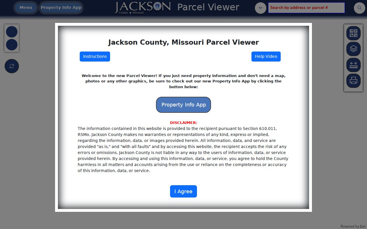 Lee's Summit street directory view of the Jackson County Parcel Viewer