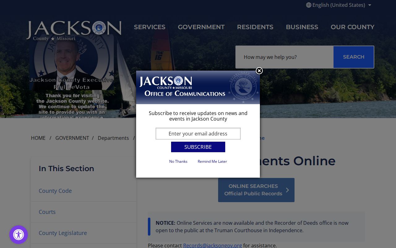 Lee's Summit street directory route through the Jackson County Recorder online-document guide