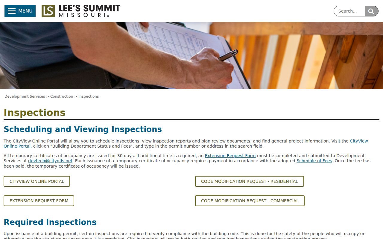 Lee's Summit ZIP code directory reference to CityView address and permit instructions