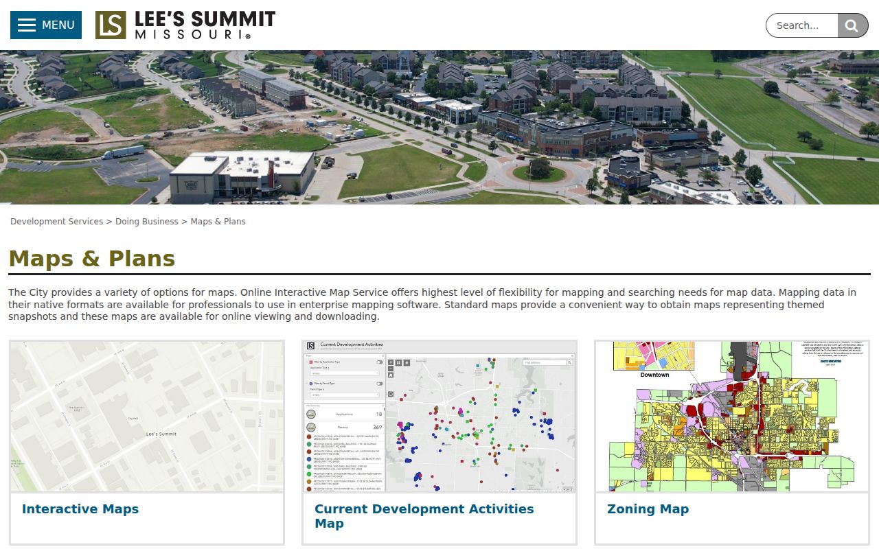 Lee's Summit ZIP code directory reference to the city's maps and plans page